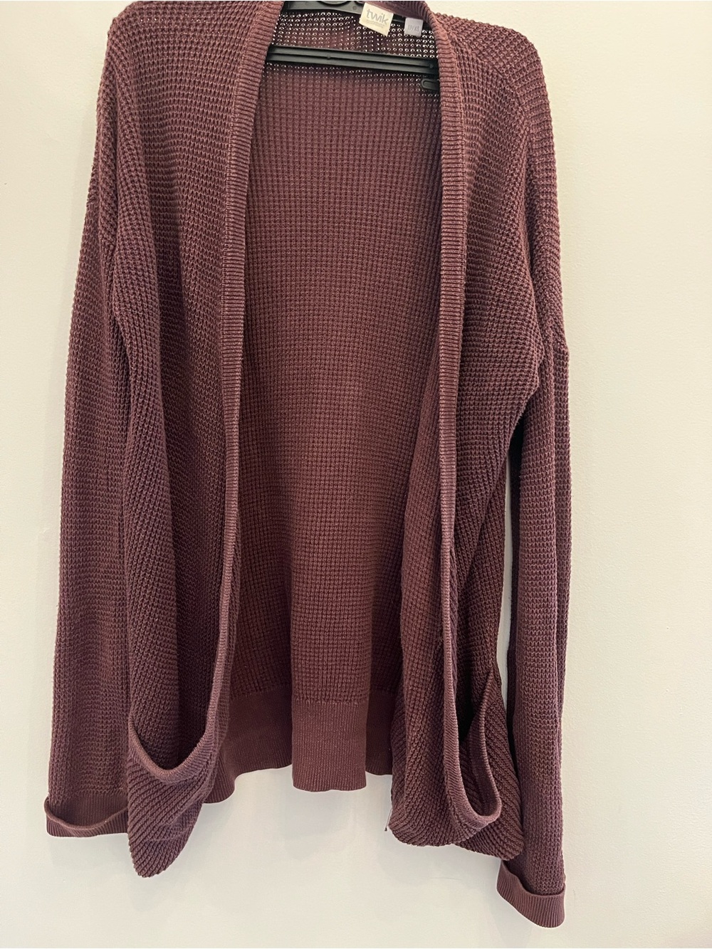 twik Waffle-Knit Open Cardigan in Dusty Plum